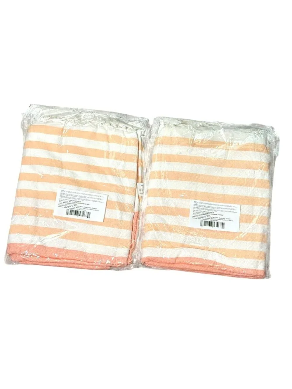 Set of 2 Rachel Miriam Peach Summer Towels Striped Tassels 39x71 New